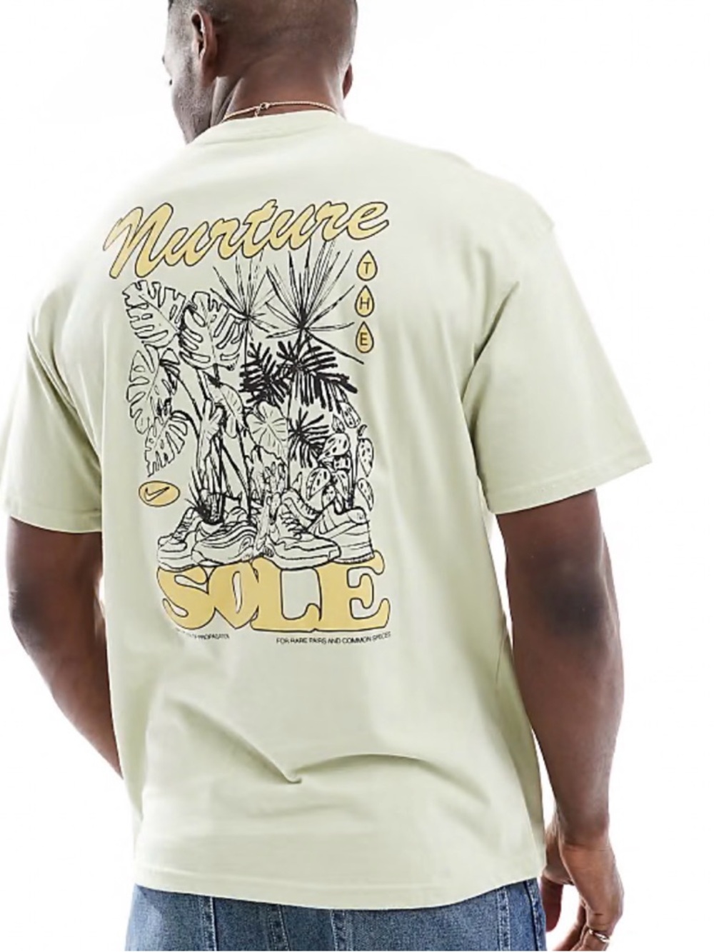 Nike Loose Fit Graphic T-Shirt “Nurture The Sole” Light Green Men’s/Unisex Small